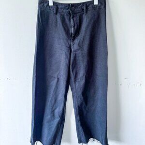 Zara wide leg raw hem cut off jeans black size 12